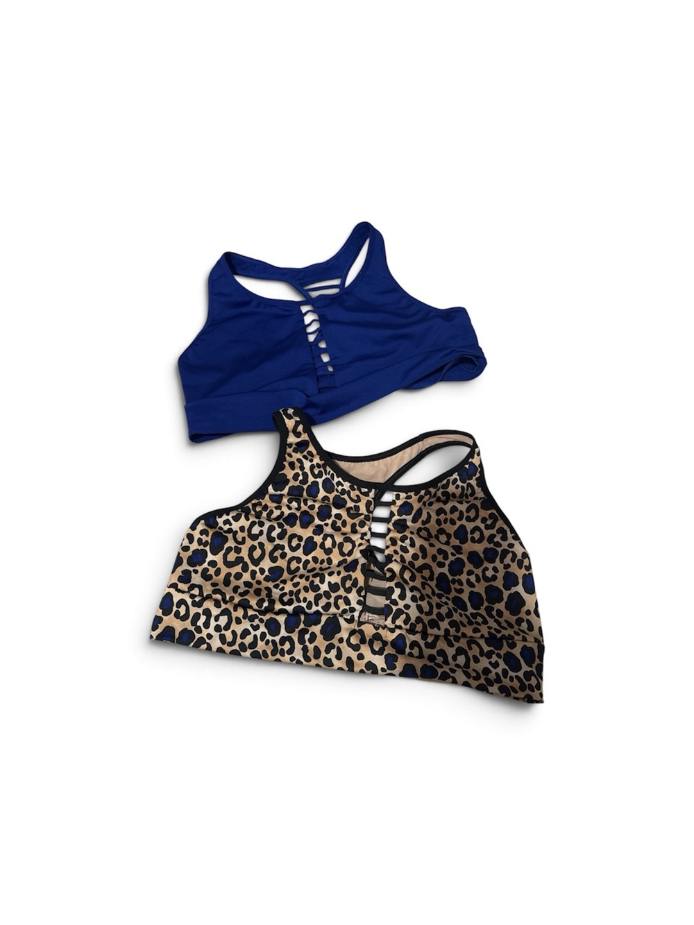 Women’s ' Strappy Front Sports Bras - Blue & Leopard Print